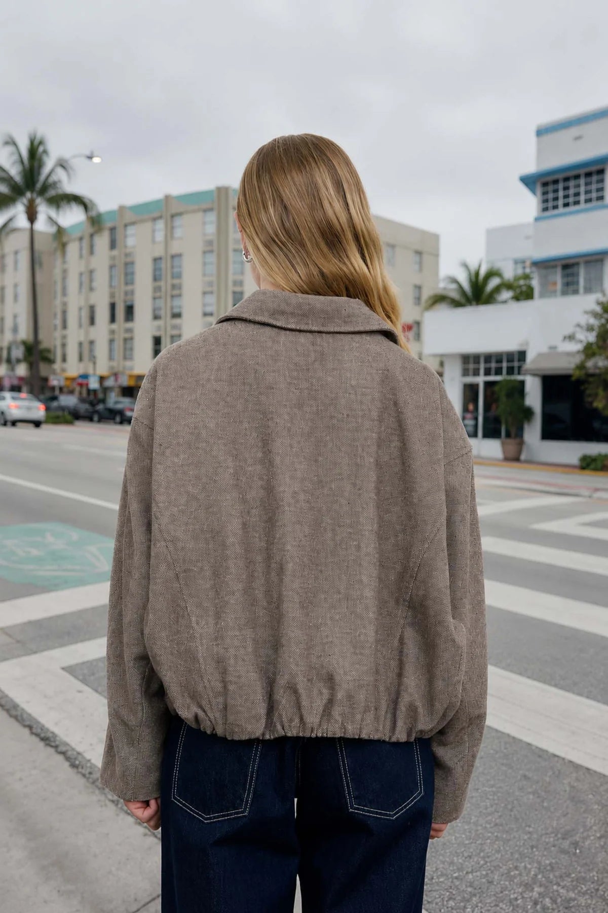 Cropped Balloon Hem Zip Up Jacket