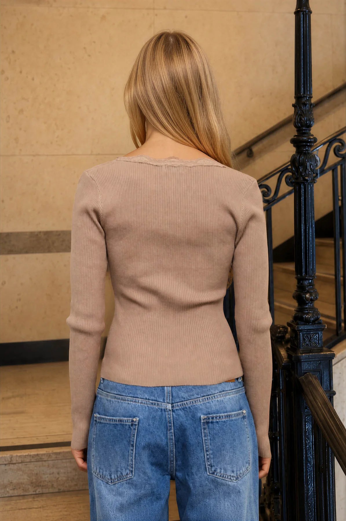 Lace Trim Square Neck Sweater