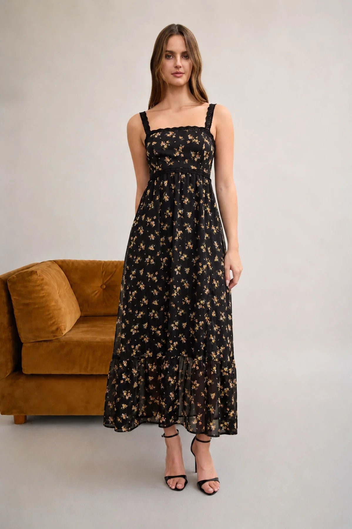 Ditsy Floral Chiffon Midi Dress