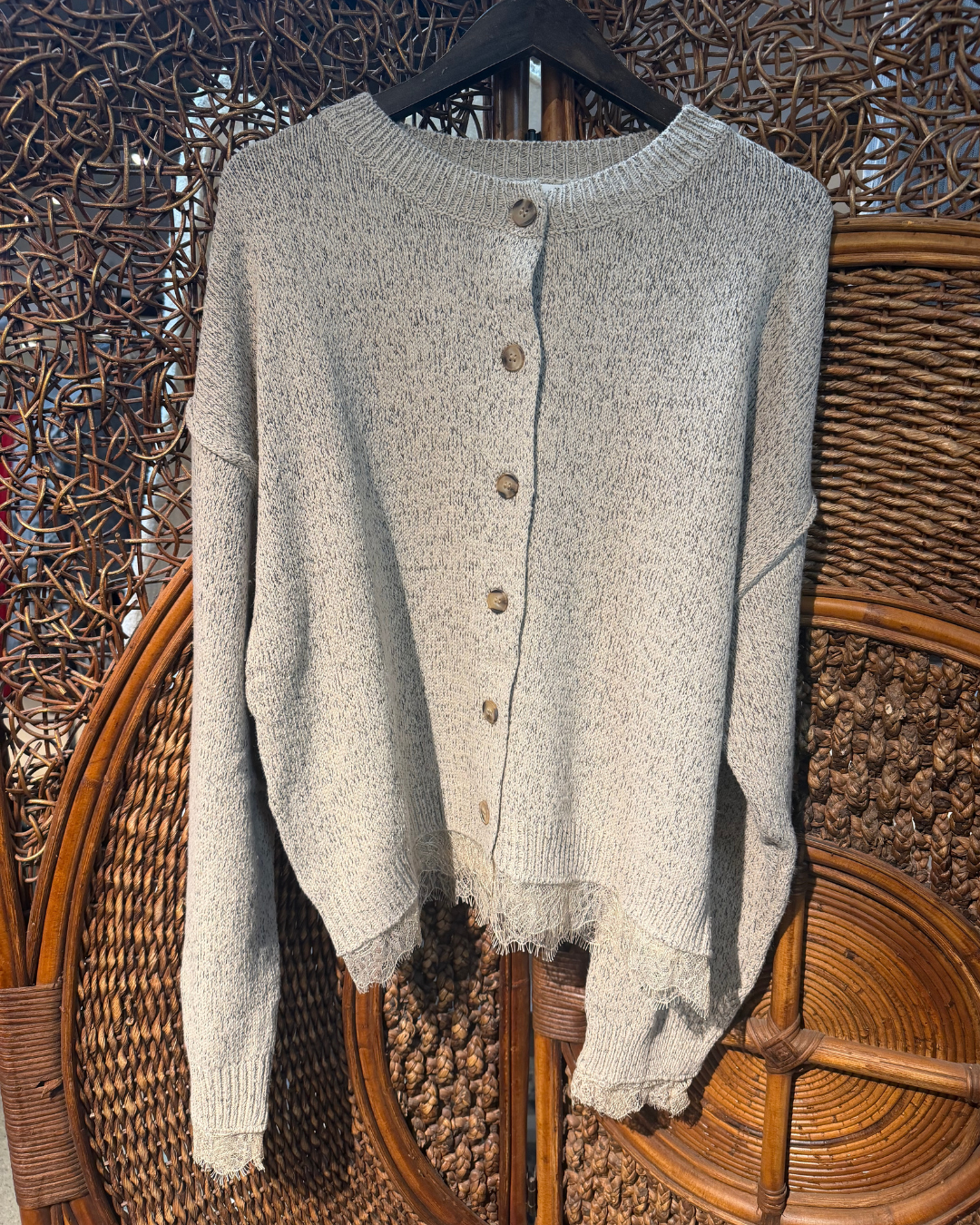 Lace Trim Exposed Seam Button Down Cardigan