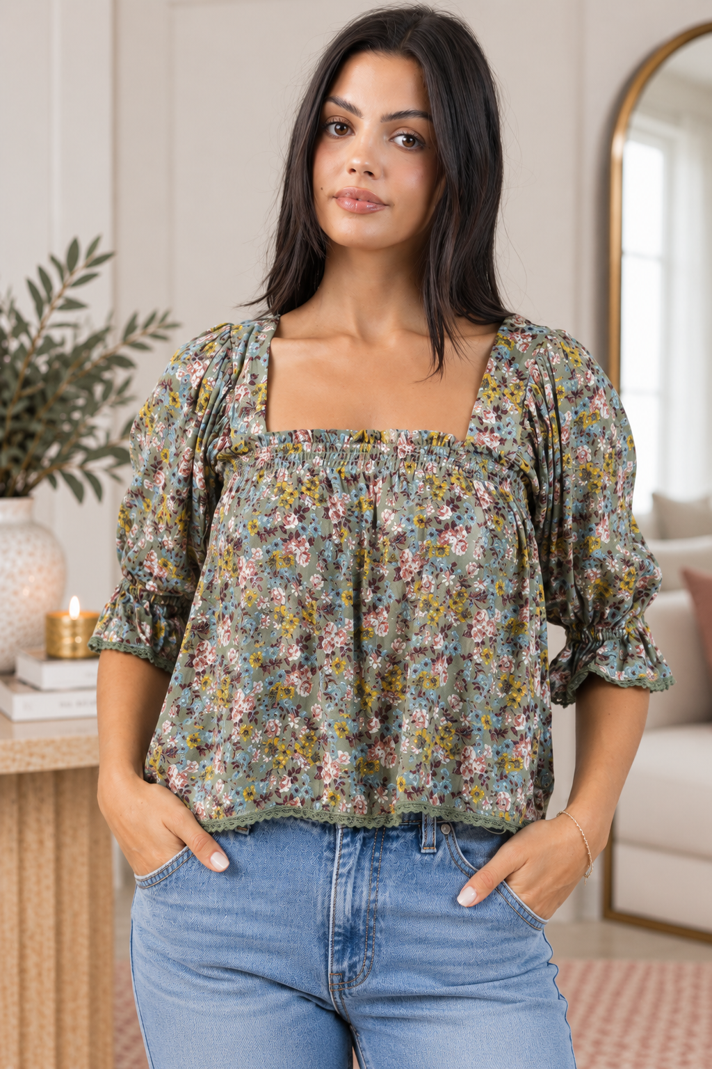 Floral Smocked Puff Sleeve Top