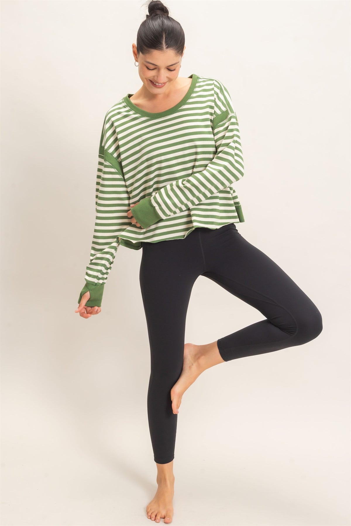 Relaxed Stripe Cropped Knit Top