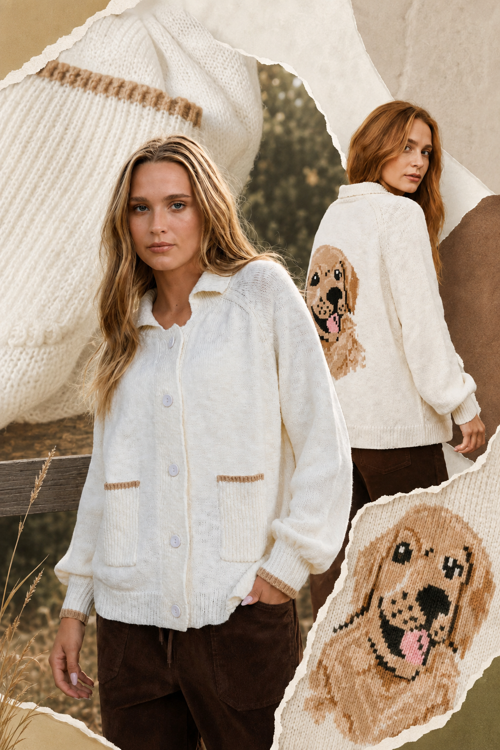 Puppy Jacquard Knit Cardigan