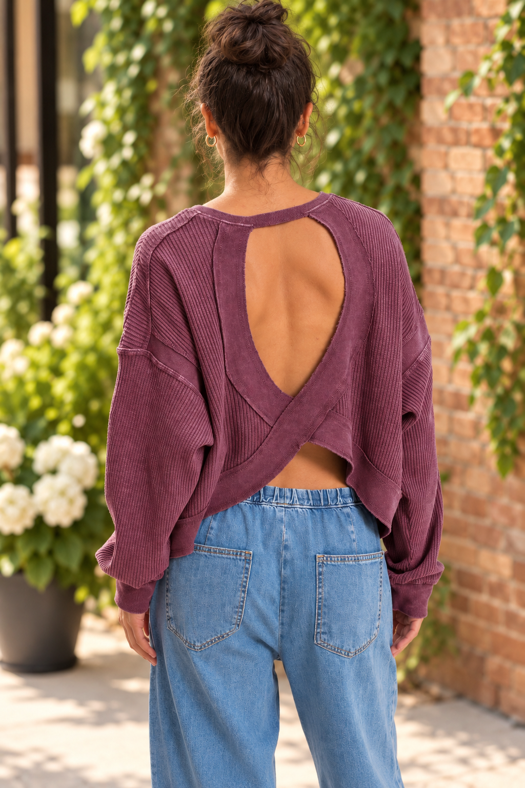 Mineral Wash Waffle Open Back Top