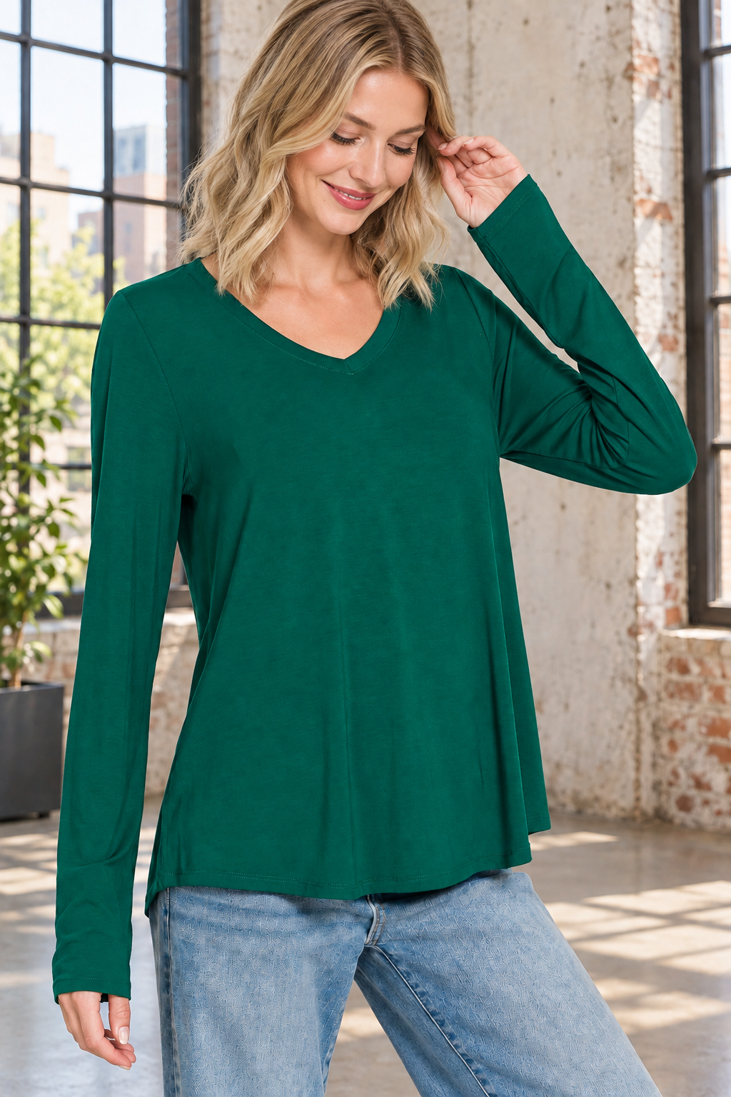 Flowy V-Neck Long Sleeve Top