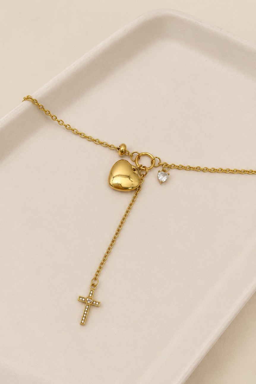 18K Gold Heart Lariat Necklace