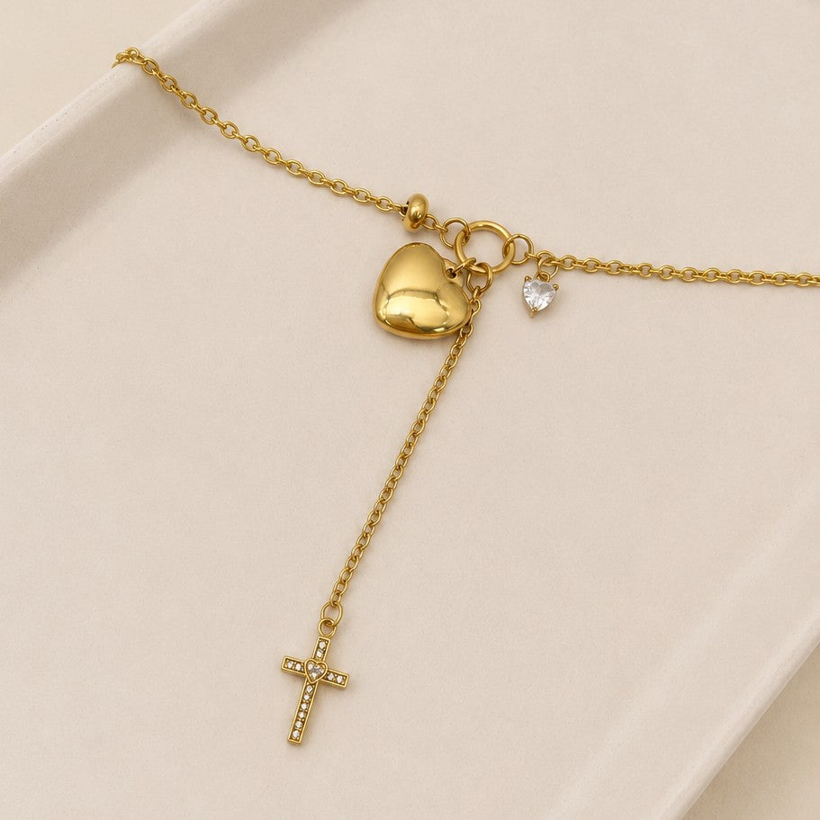 18K Gold Heart Lariat Necklace