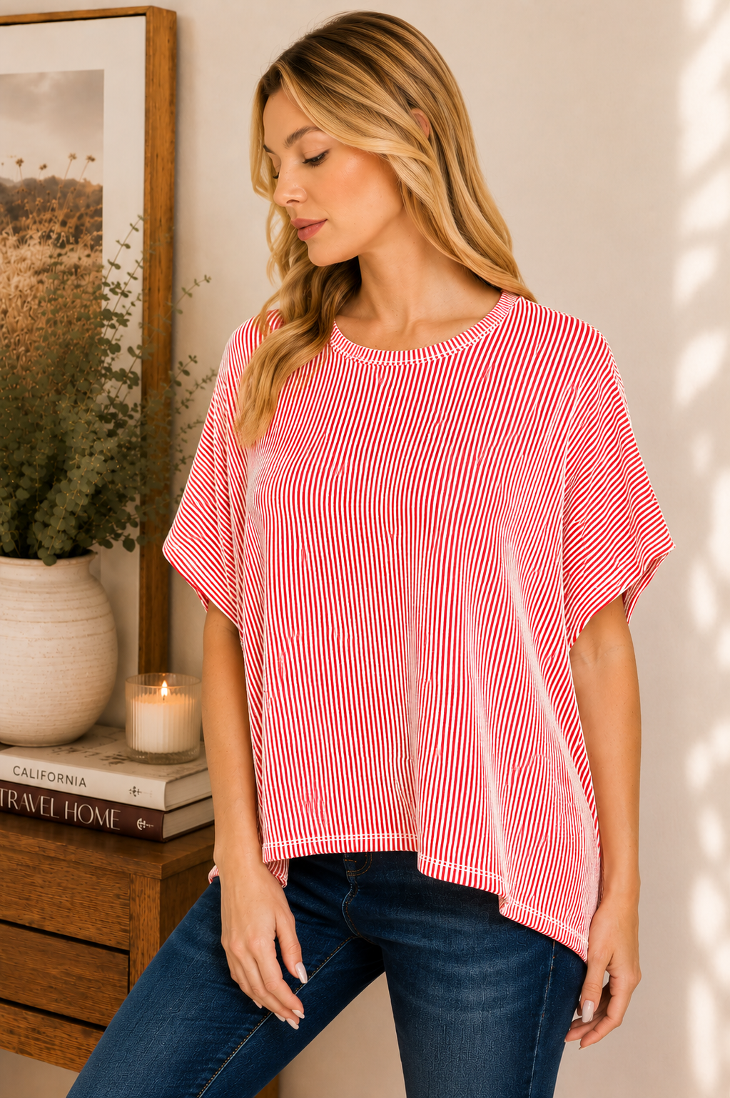 Ribbed Striped Oversized Top