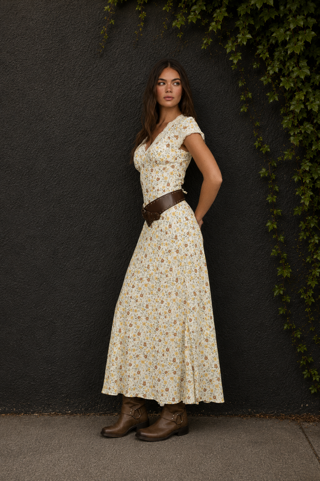 Western Floral Lace Midi Dress