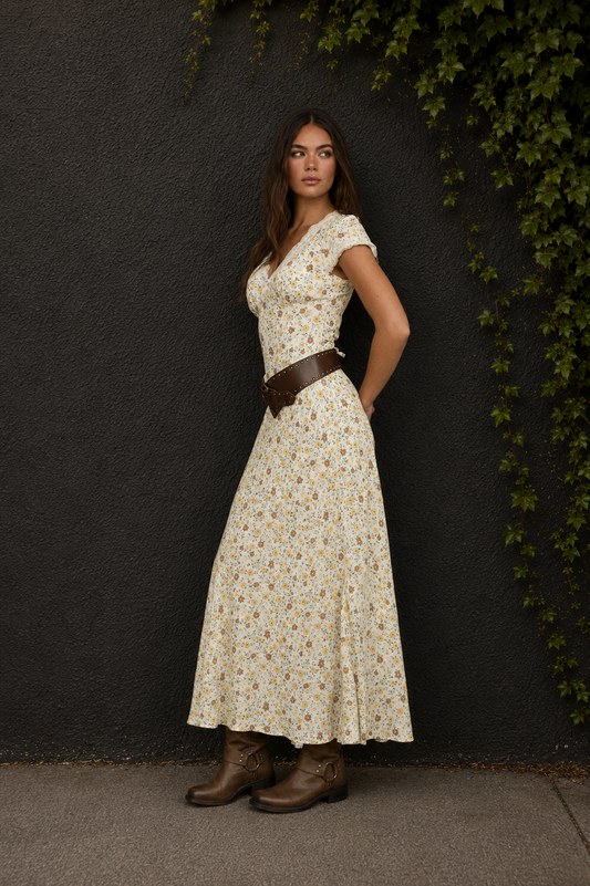 Western Floral Lace Midi Dress