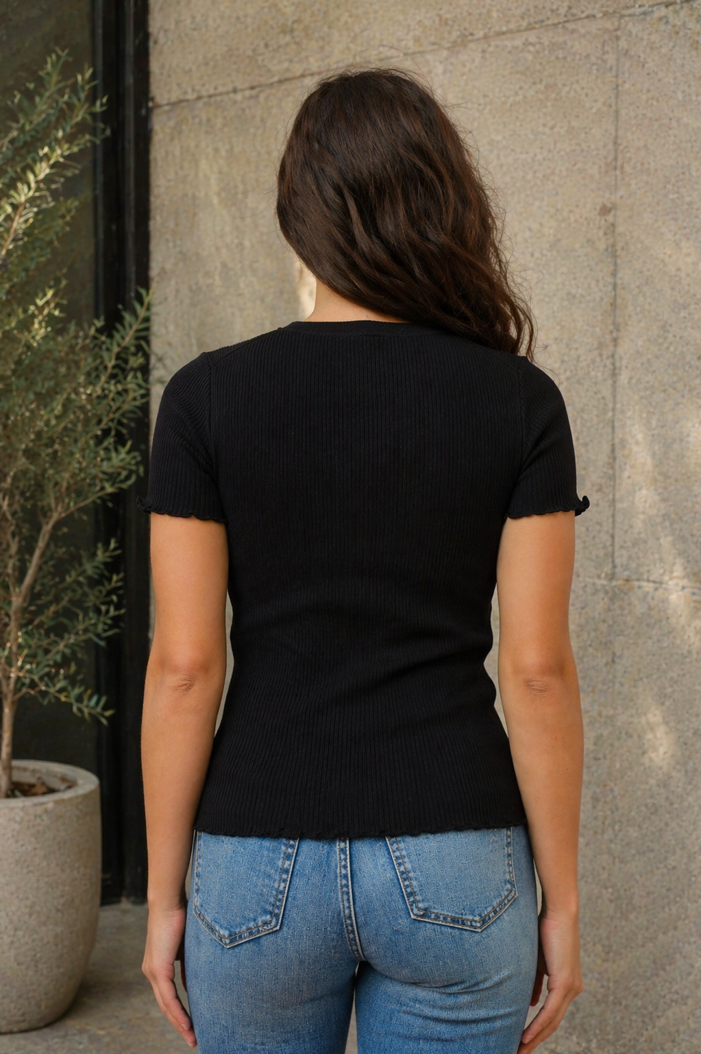 Lettuce Trim Ribbed Sweater Top