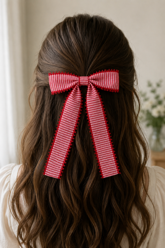 Gingham Lace Bow Hair Clip