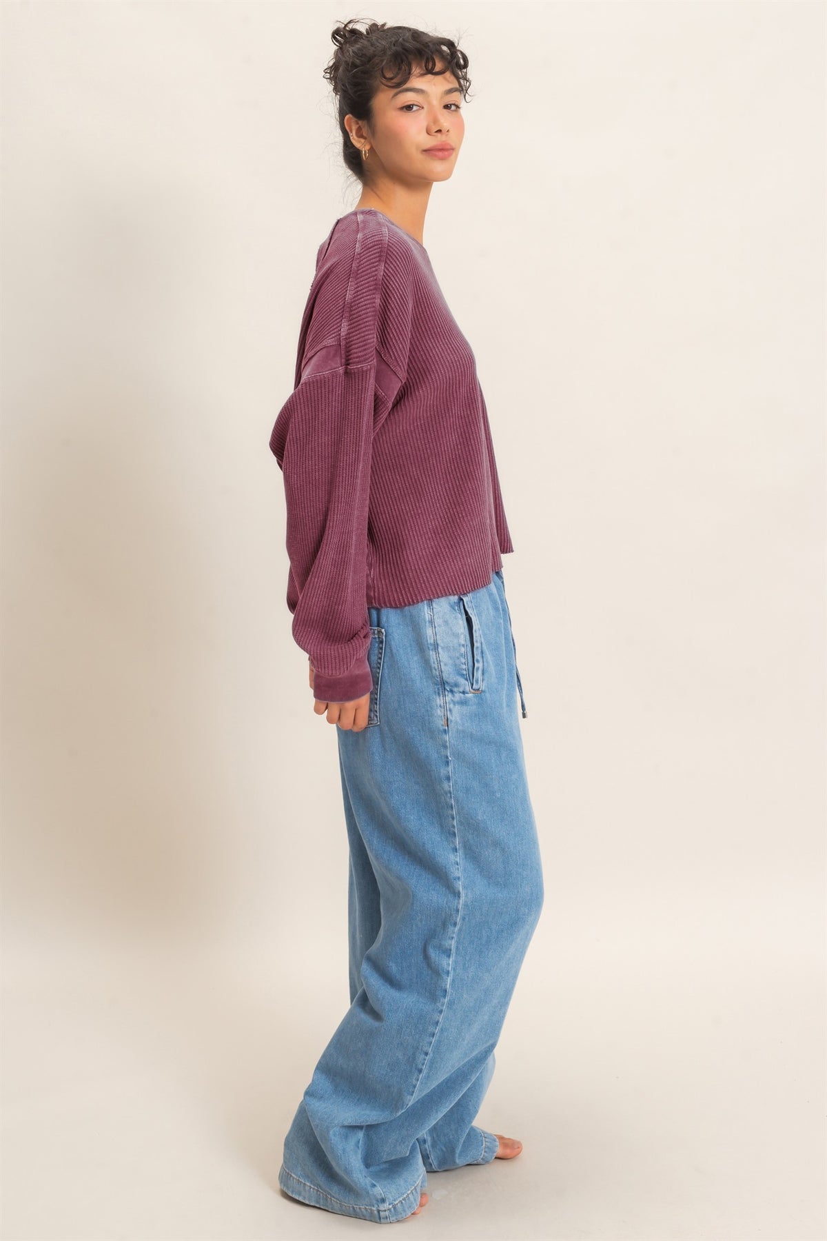 Mineral Wash Waffle Open Back Top