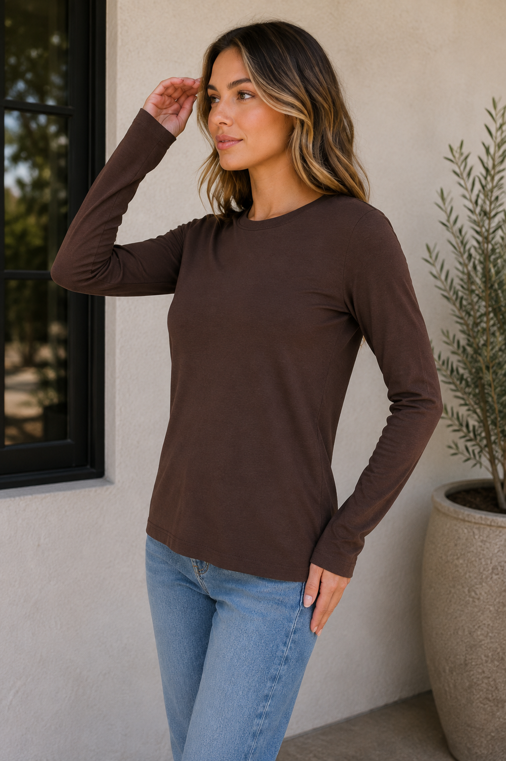Cotton Crew Neck Long Sleeve Tee