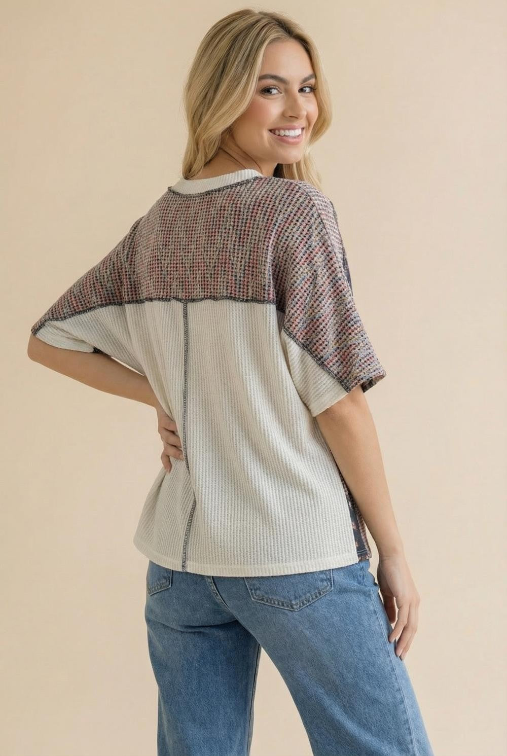 Floral Color Block Knit Top