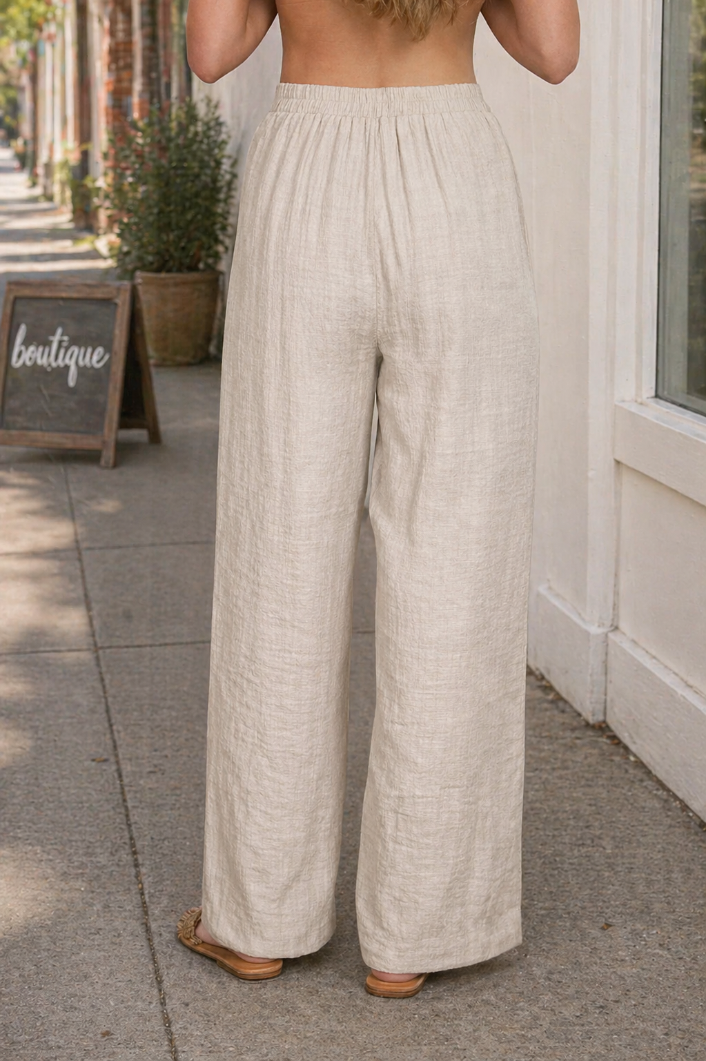 Crinkle Knit Wide Leg Pants