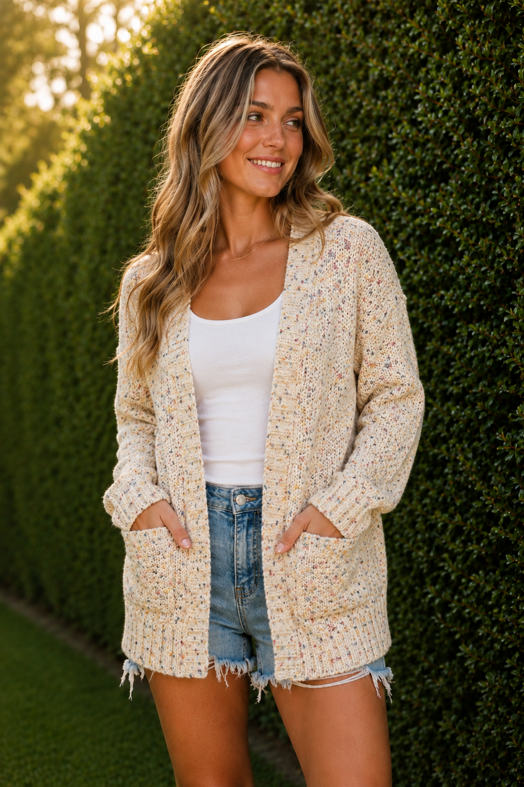 Multicolor Popcorn Knit Cardigan