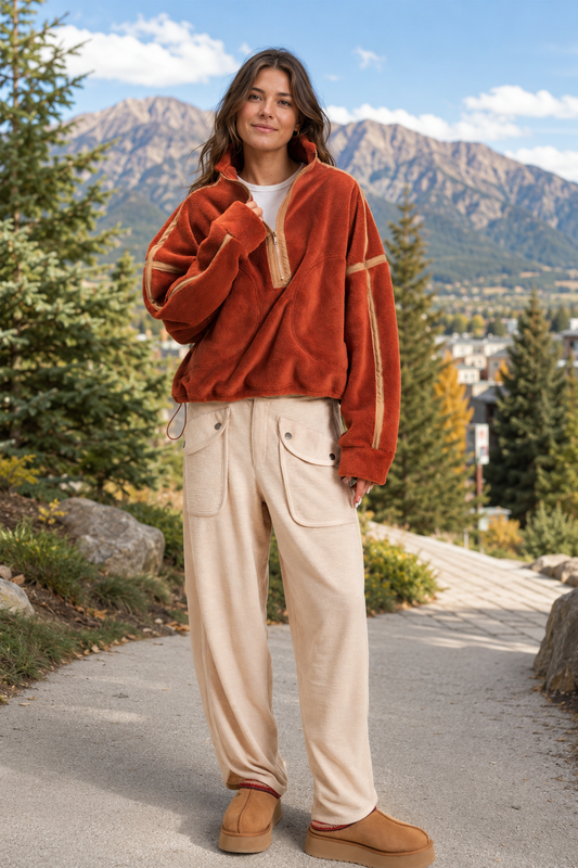 Contrast Trim Fleece Half Zip Pullover