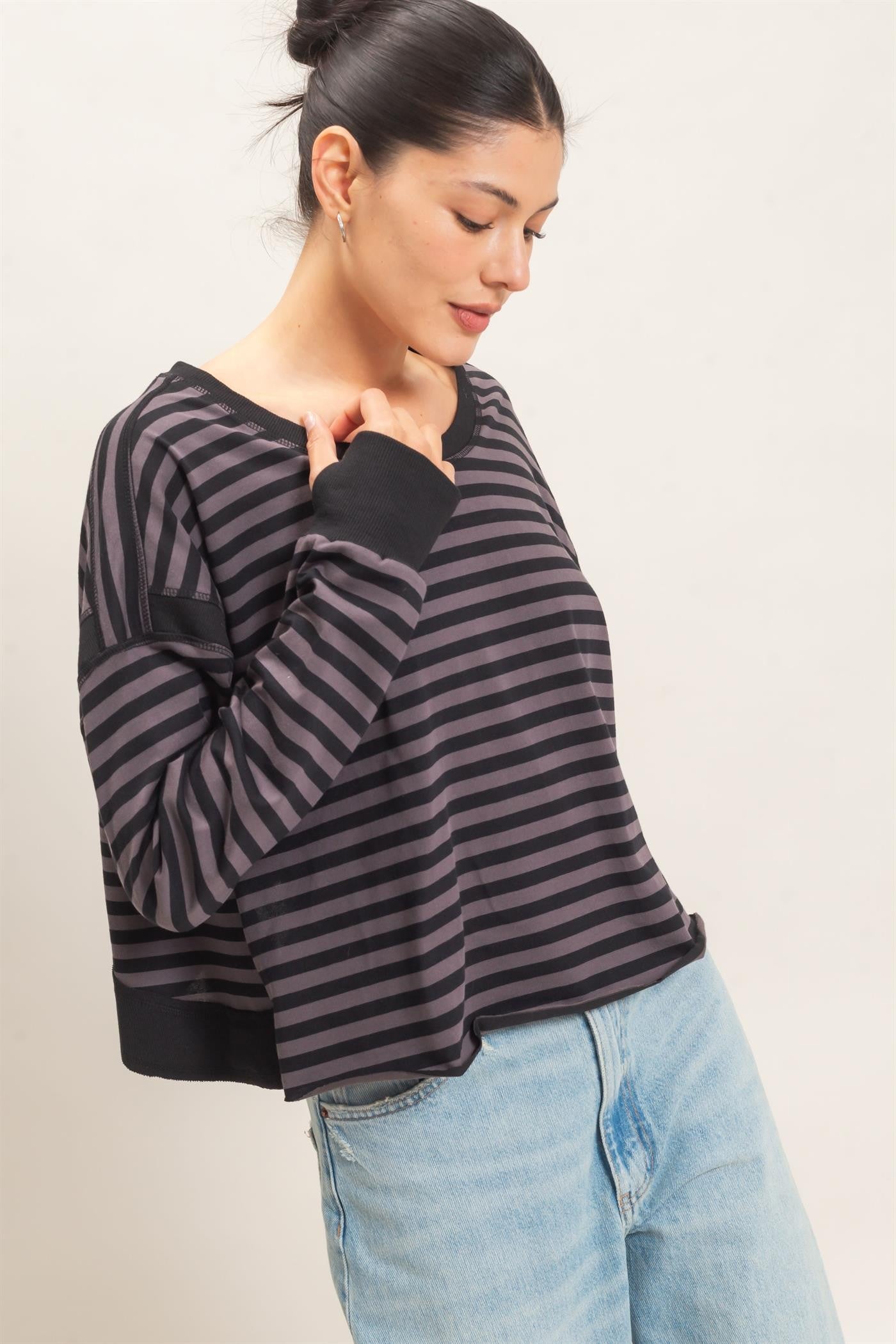 Relaxed Stripe Cropped Knit Top