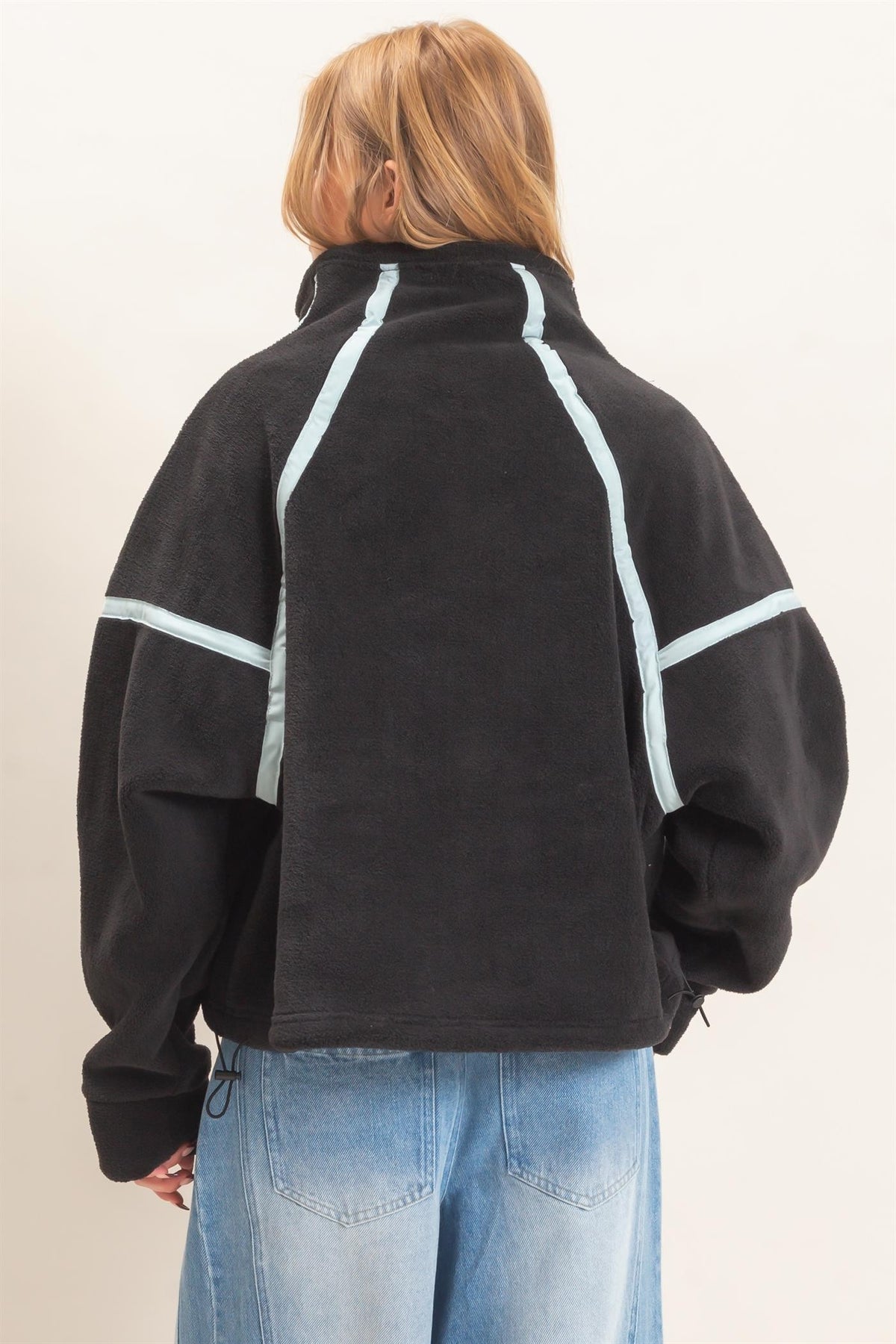 Contrast Trim Fleece Half Zip Pullover