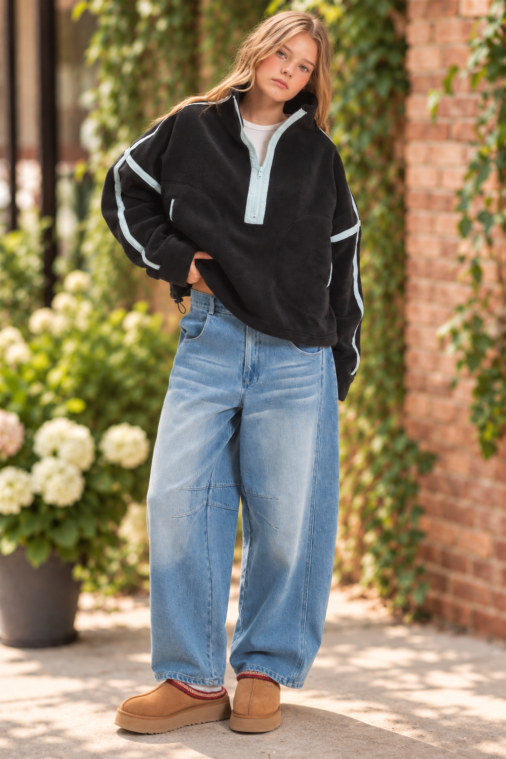 Contrast Trim Fleece Half Zip Pullover