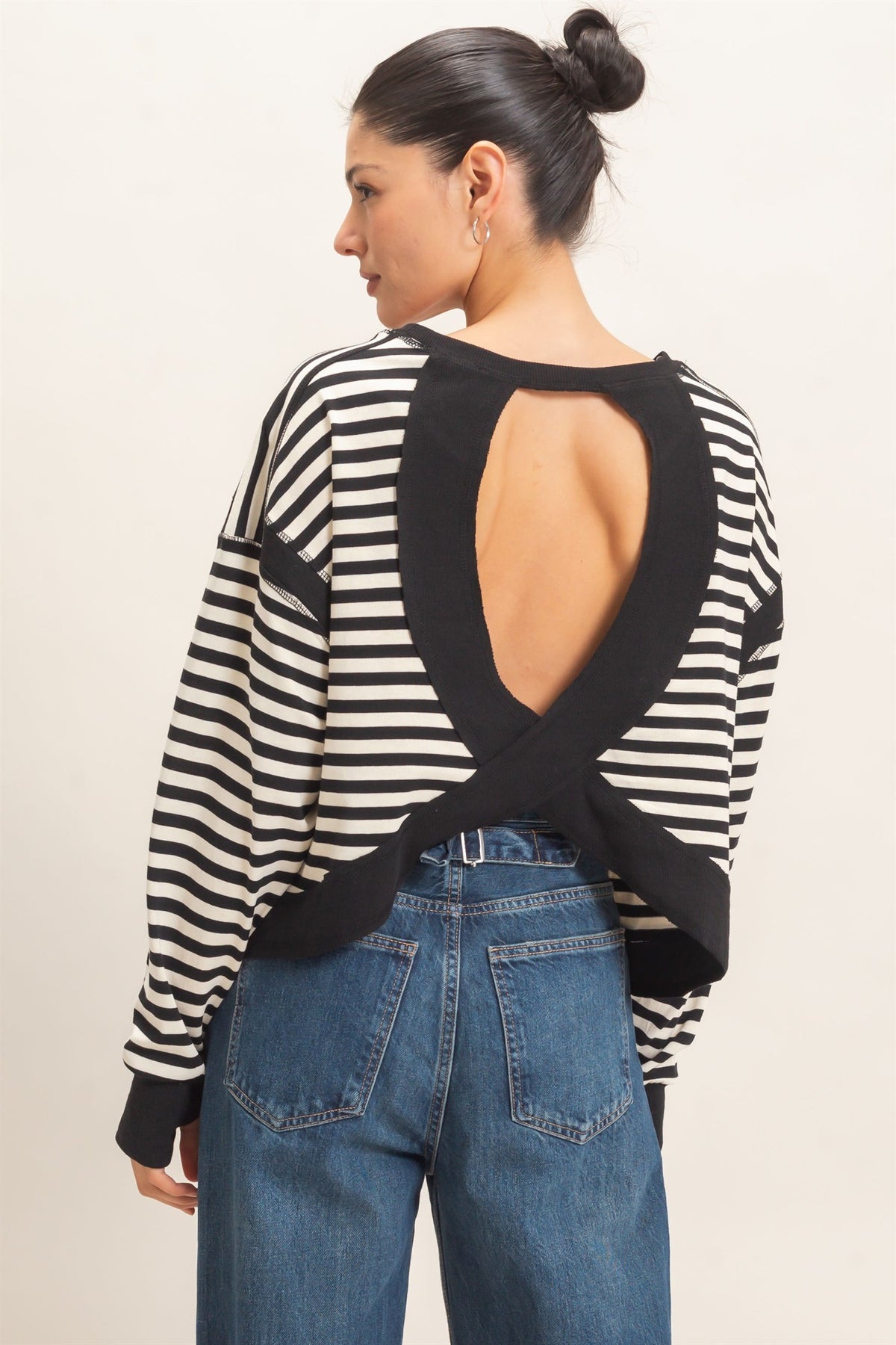 Relaxed Stripe Cropped Knit Top
