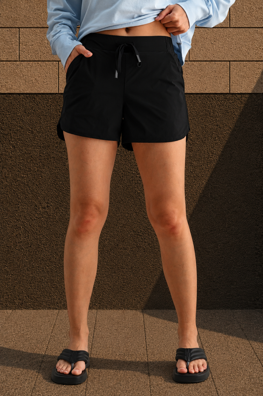 Lined Curved Hem Athleisure Shorts