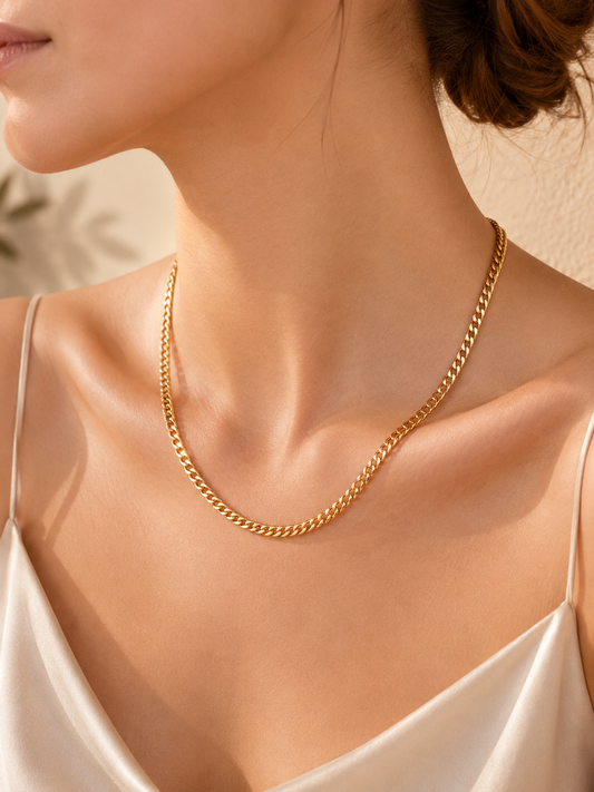 18K Curb Gold Mixed Chain Necklace