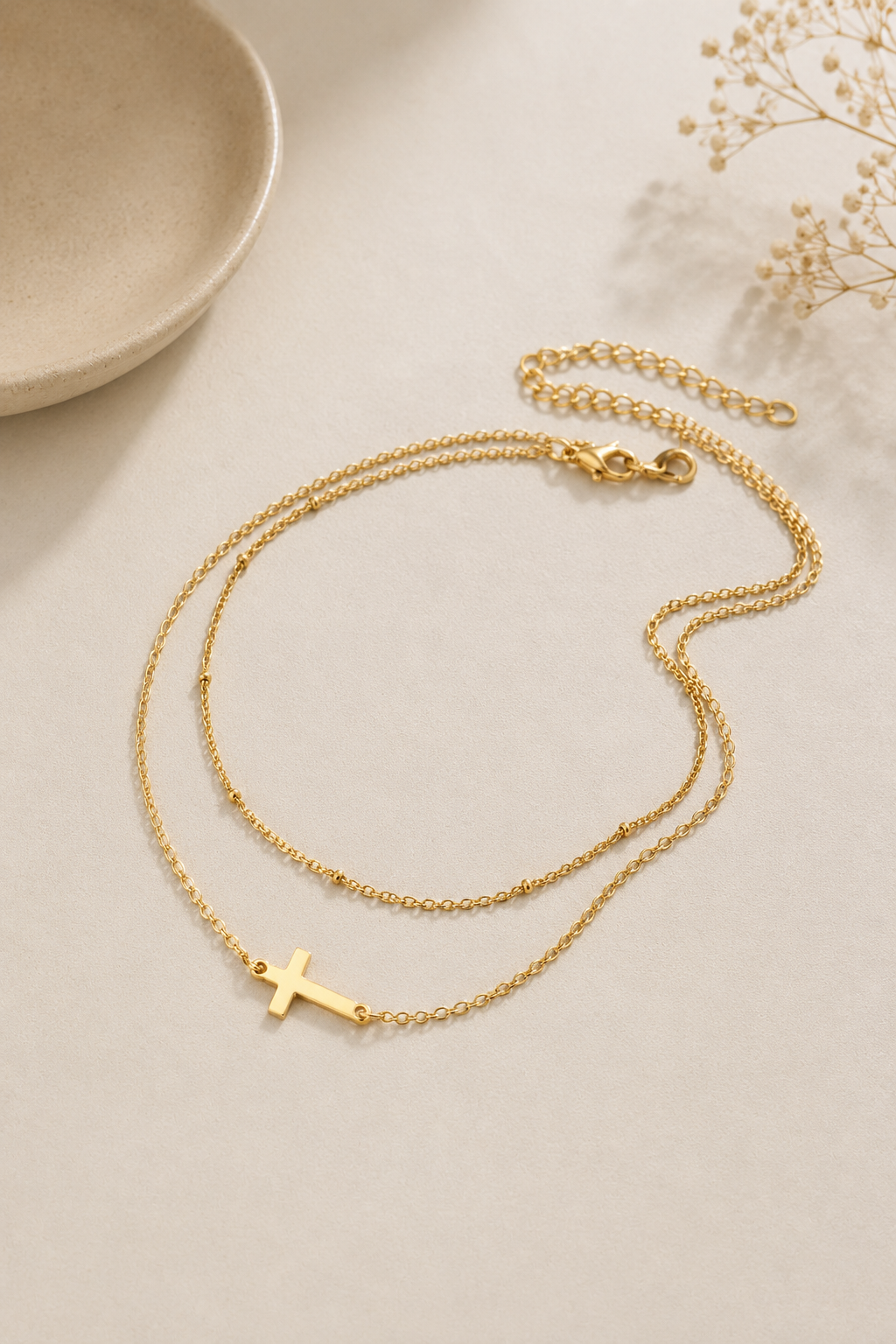 18K Gold Waterproof Cross Necklace