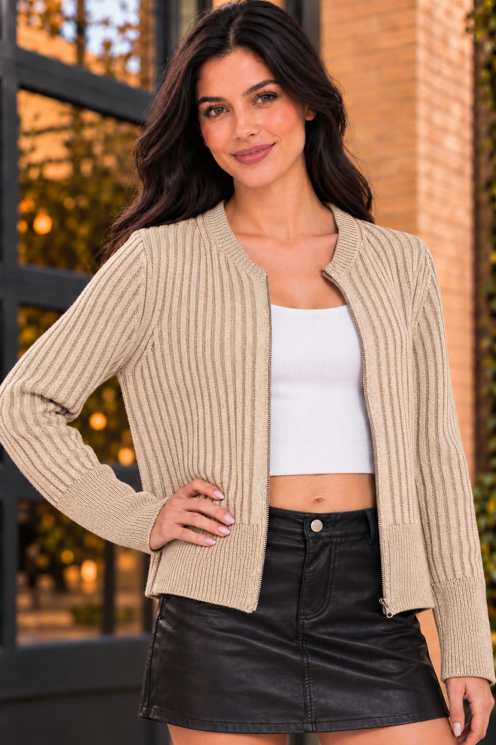 DOORBUSTER: Two Tone Zip Up Knit Sweater