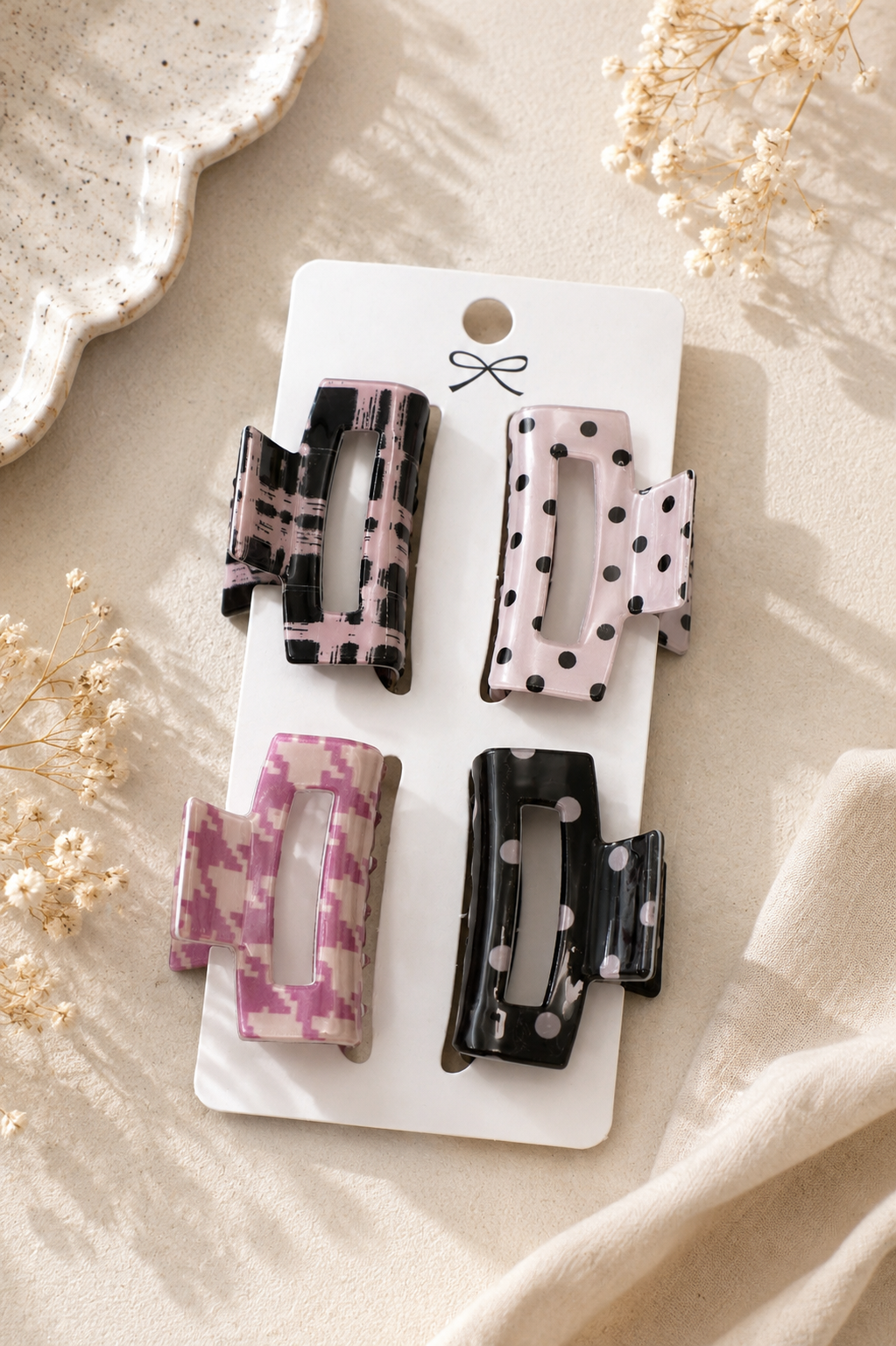 Set Of 4 Mini Rectangle Pattern Hair Claw Clips