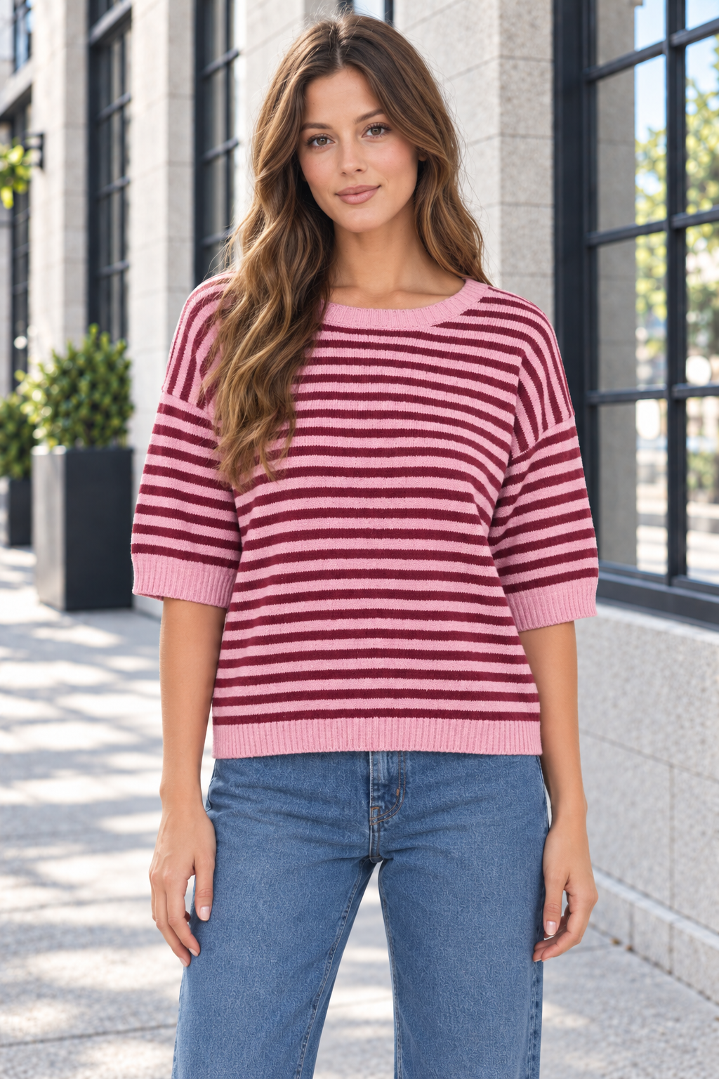 Striped Contrast Trim Sweater
