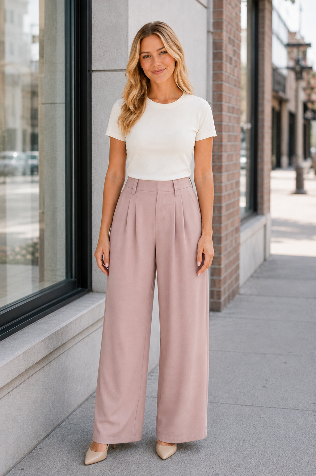 Micro Waffle Wide Leg Trousers