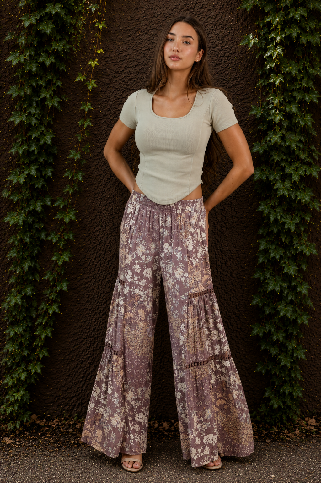 Boho Floral Wide Leg Pants