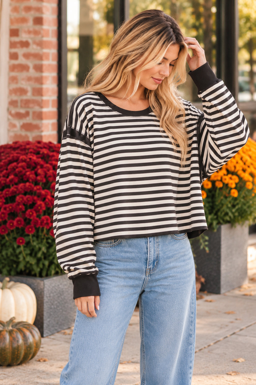 Relaxed Stripe Cropped Knit Top