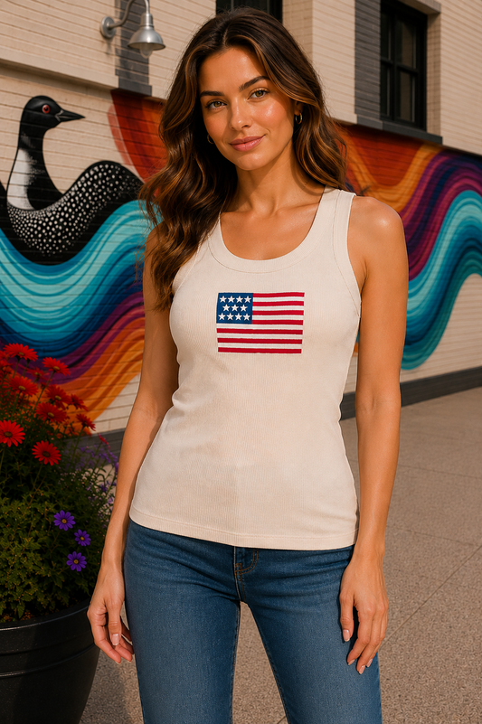 American Flag Patch Ribbed Tank