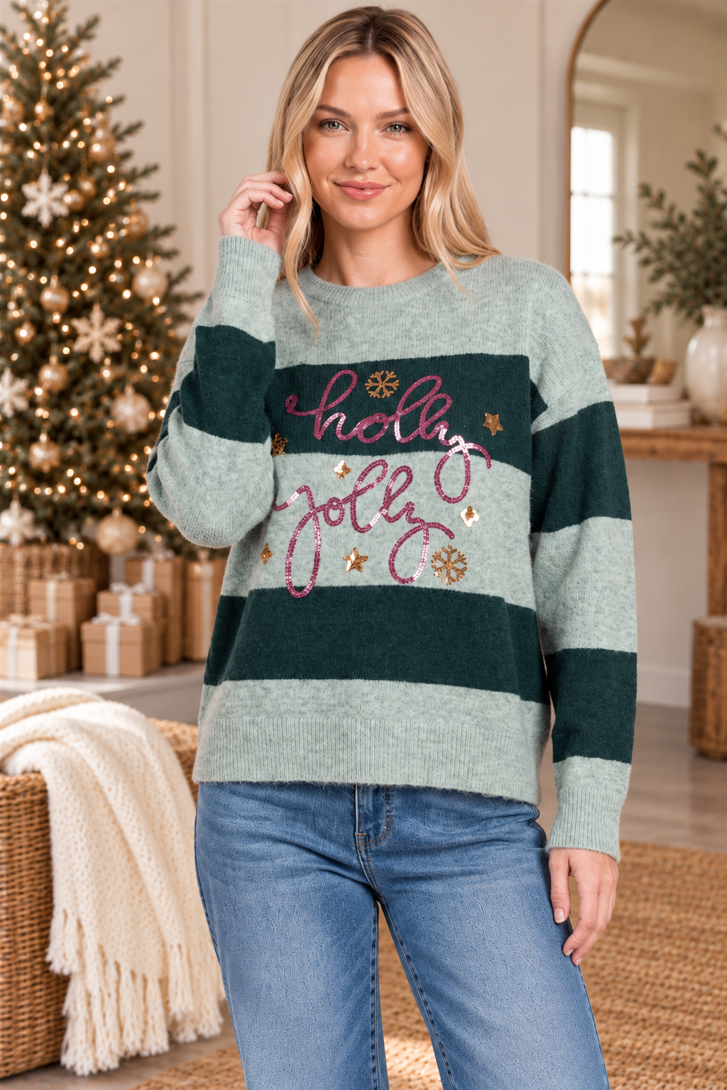Holly Jolly Sequin Christmas Sweater