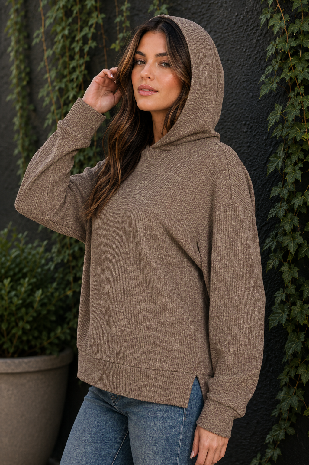 Brushed Ribbed Hacci Hoodie