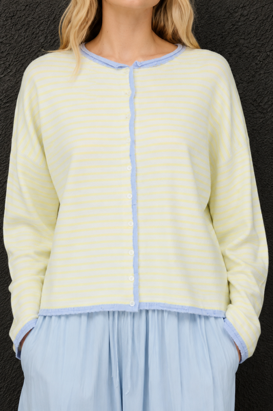 Raw Edge Stripe Cardigan Sweater