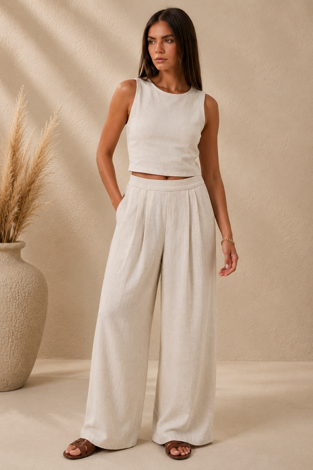 Pleated Wide Leg Pants