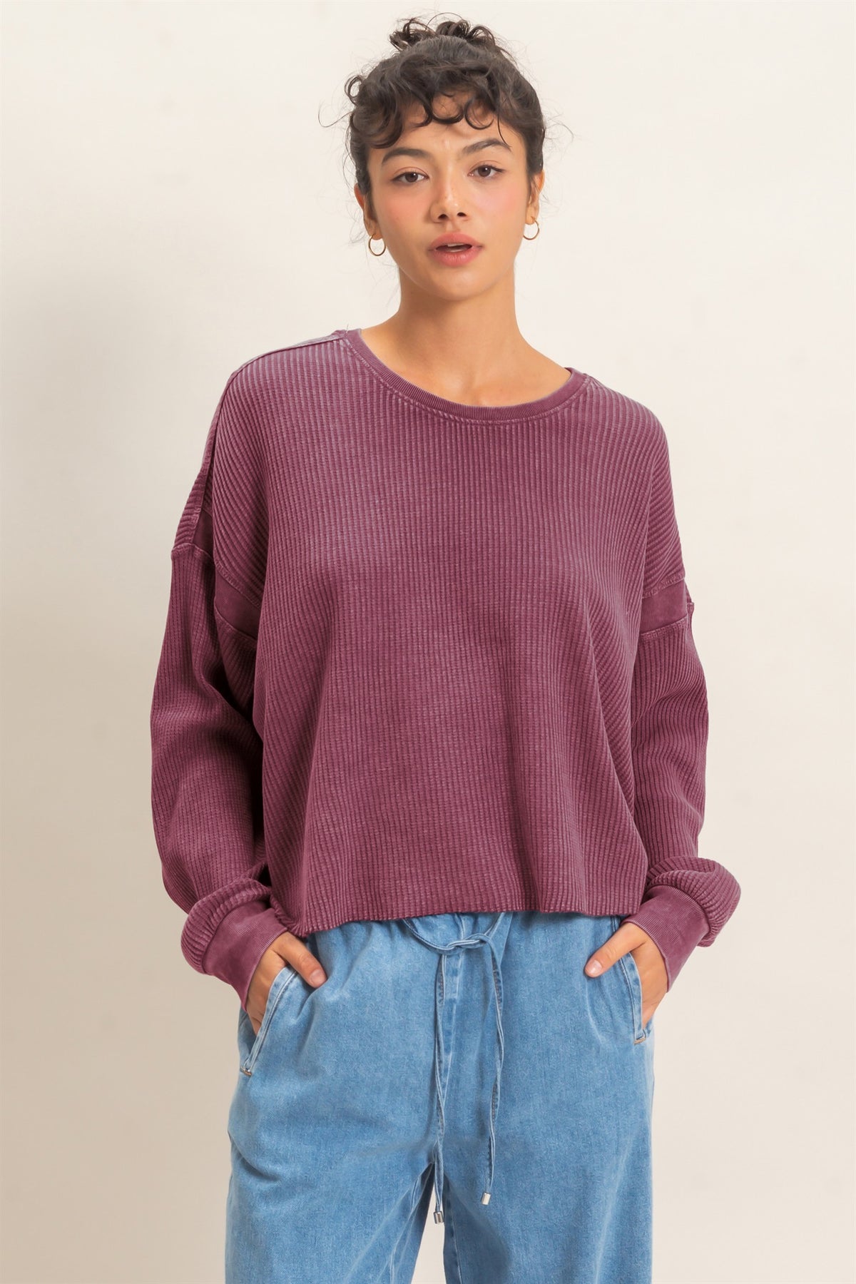 Mineral Wash Waffle Open Back Top