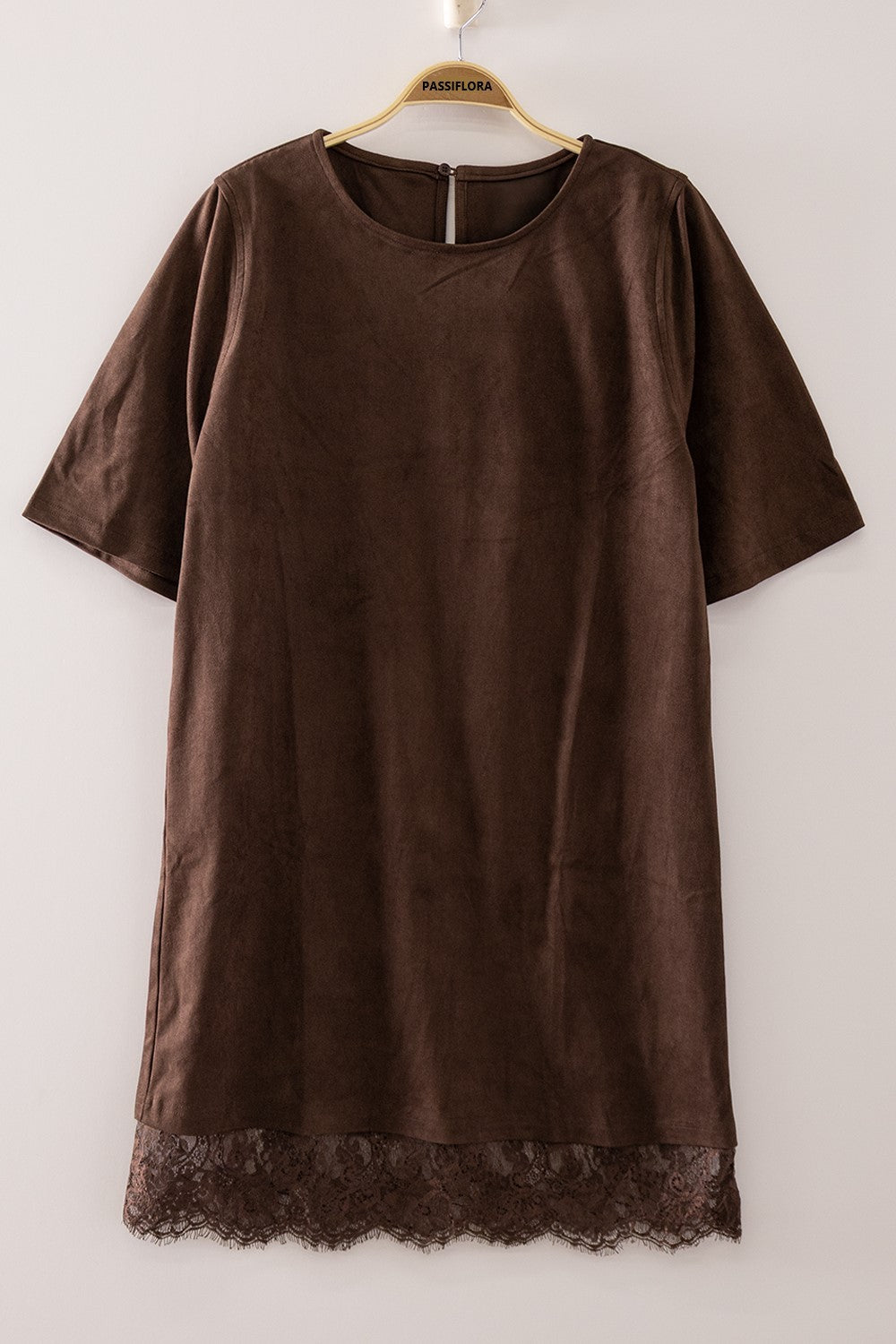 Faux Suede Lace Trim Dress