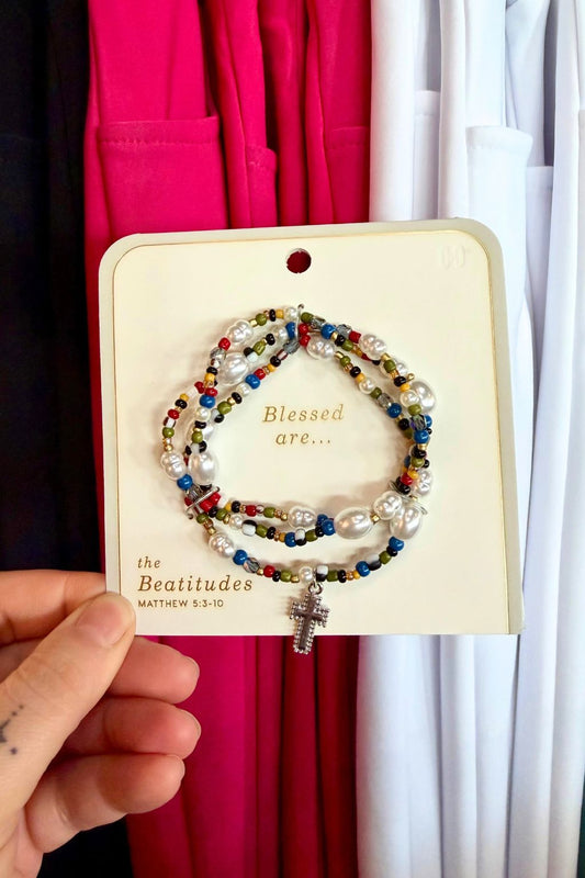 Beatitudes Pearl Cross Bracelet