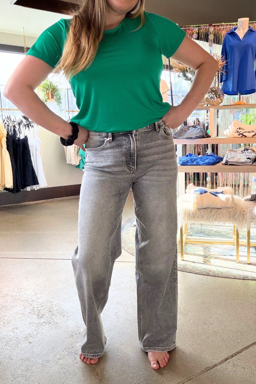 High Rise Grey Wide Leg Jeans