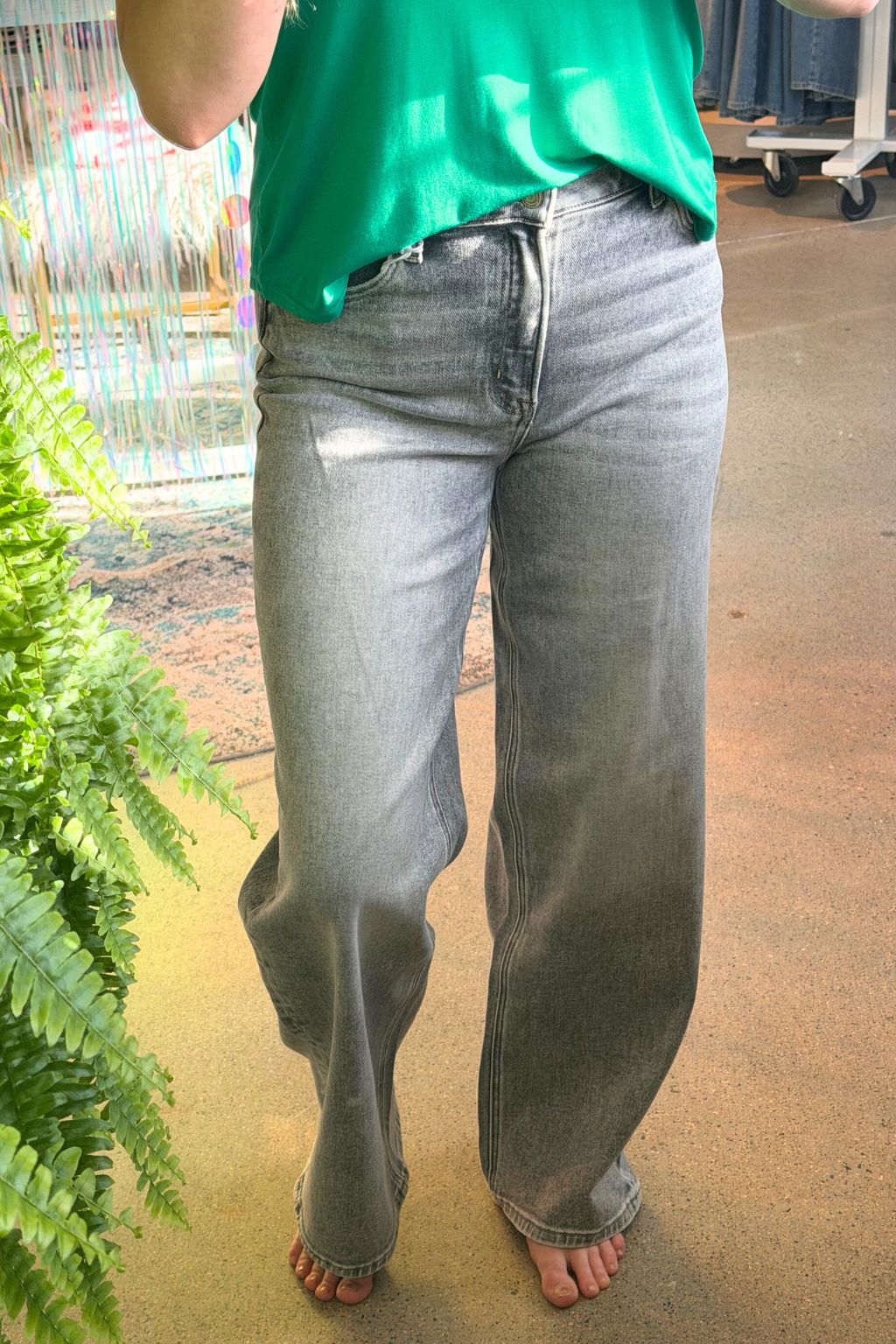 High Rise Grey Wide Leg Jeans