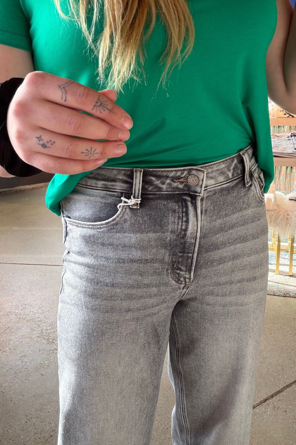 High Rise Grey Wide Leg Jeans