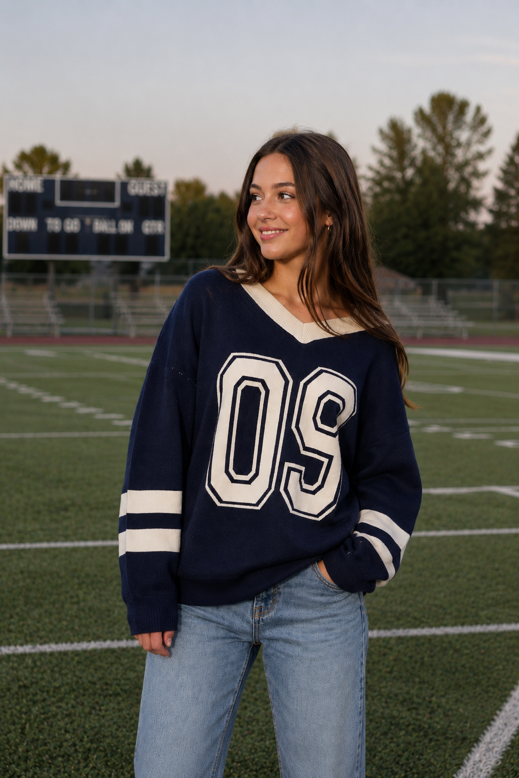 Game Day Oversized V-Neck Sweater