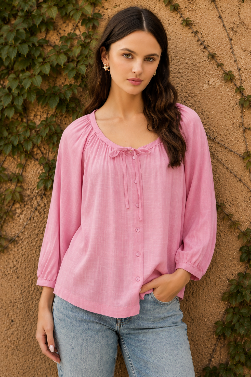 DOORBUSTER: Lace Trim Peasant Blouse