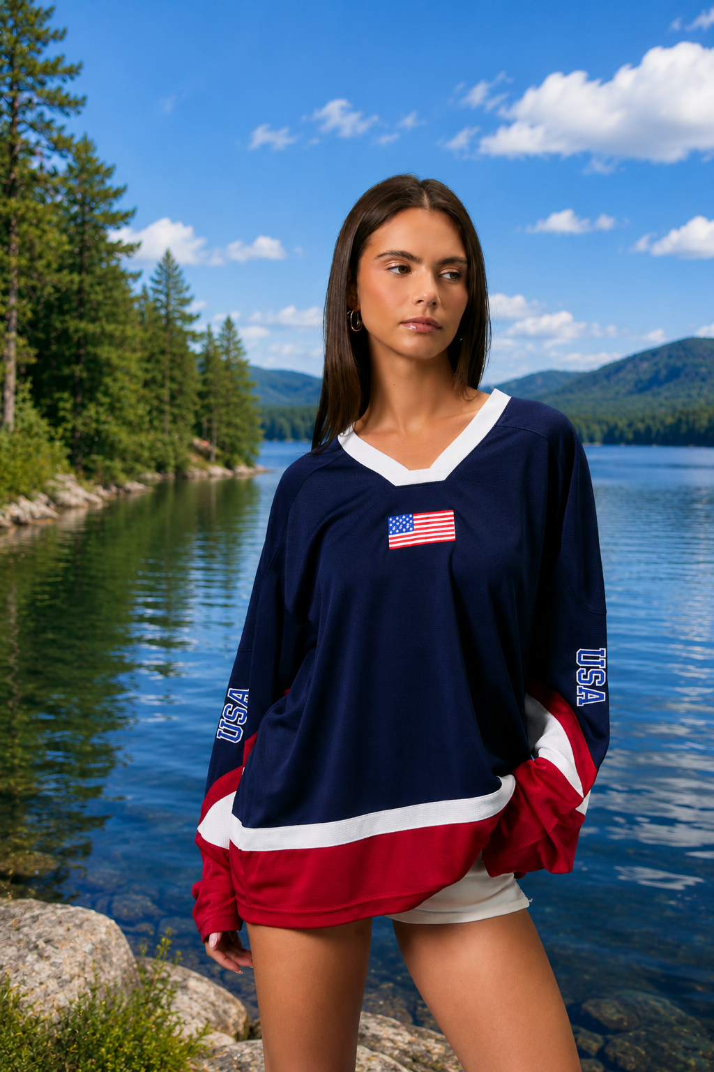 Oversized V-Neck Jersey Top