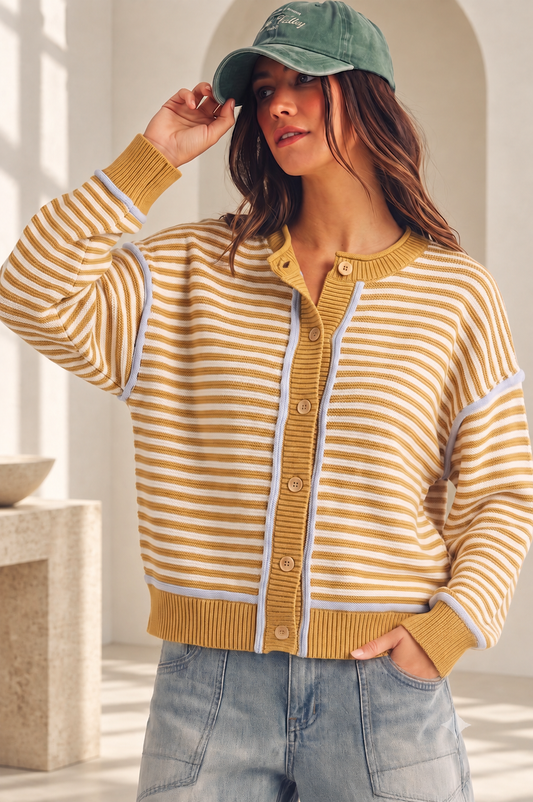 Striped Contrast Trim Cardigan